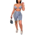 thumbnail image 1 of ITFABS 2Pcs Women Summer Tracksuit, Denim Crop Tops + Strappy Shorts, 1 of 5
