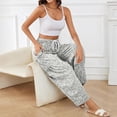 thumbnail image 6 of Women's Cotton Linen Pants Elastic Waist Casual Leopard Print Vacation Barrel Trousers with Pockets, 6 of 8
