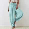 thumbnail image 5 of Summer Saving Wycnly on Sale Pants for Women Womens High Waist Trousers Vintage Linen Solid Drawstring Loose Wide Leg Pants Casual Elastic Waist Palazzo Pants with Pocket, 5 of 7