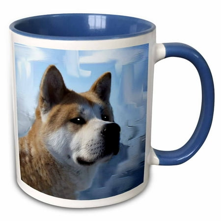 Akita Porcelain - 3dRose Akita Portrait - Two Tone Blue Mug, 11-ounce