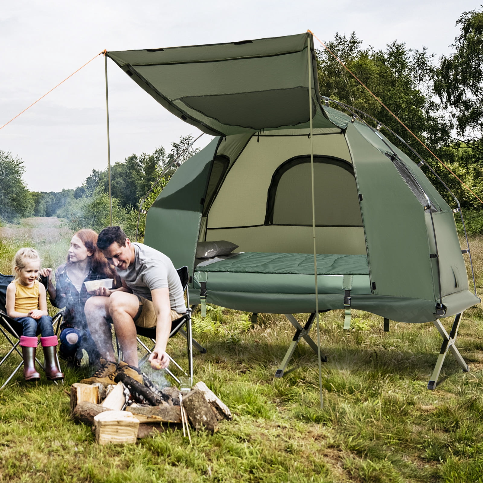 Patiojoy 1-Person Folding Camping Tent Cot Portable Pop-Up Tent w/Sleeping Bag & Air Mattress for Outdoor