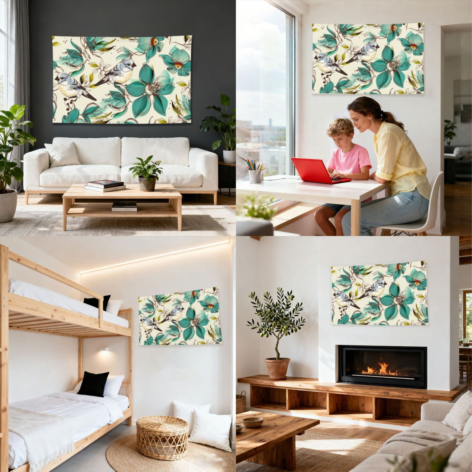 Retro Flowers Birds Watercolor Four Hole Decorated Banner Flag for Garden Yard Home Decoration Indoor Outdoor 4x6 Ft