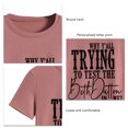 thumbnail image 4 of Camiseta informal con fuente negra: corte holgado, transpirable, manga corta, cuello redondo, top de verano, talla L con detalles en oro rosa, 4 of 5