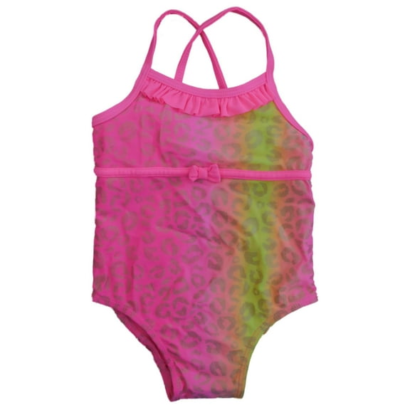 Infant Girls 1 Pc Pink & Orange Leopard Print Swim Suit Swimming & Bathing 18m