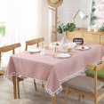 thumbnail image 2 of Stripe Tassel Tablecloth Cotton Linen Resistant/Dust-Proof Waterproof Table Cover for Kitchen Dinning Tabletop Decoration (Rectangle/Oblong,55 x 79 Inch, Brown), 2 of 5