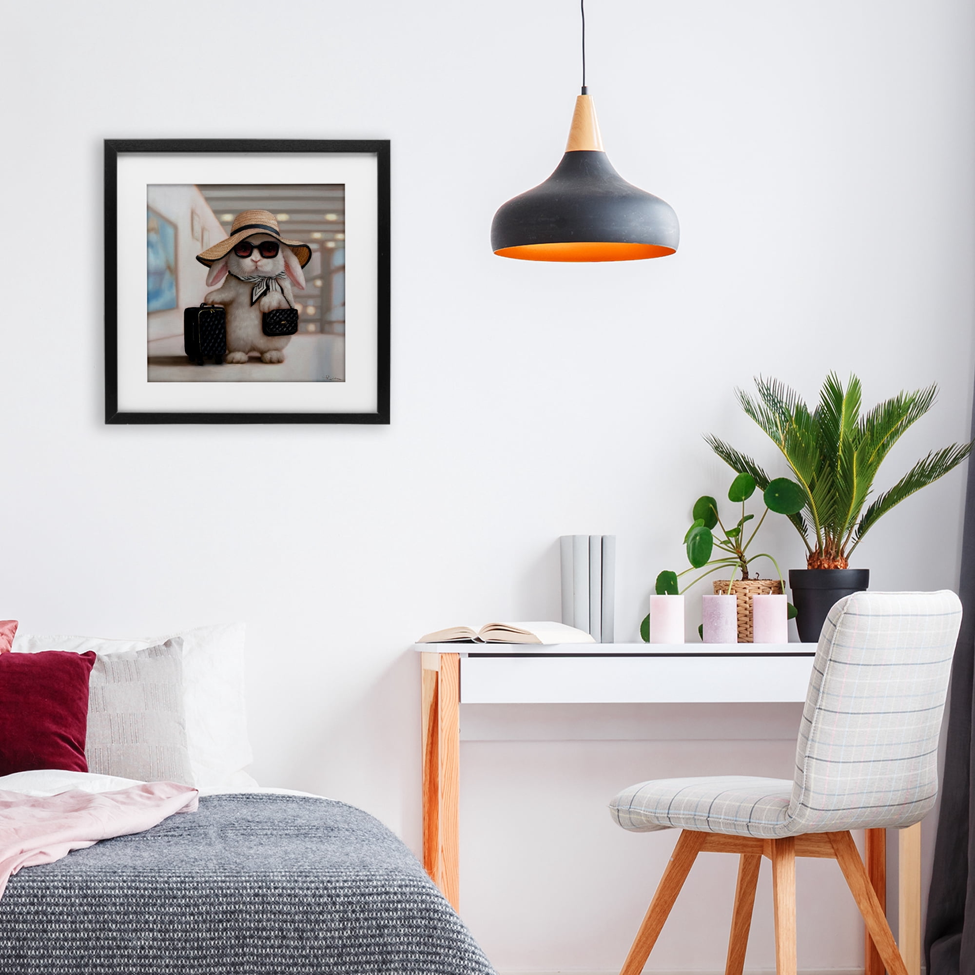 Stupell Industries Bun Voyage Traveling Rabbit Black Framed Print Under Glass, design by Lucia Heffernan