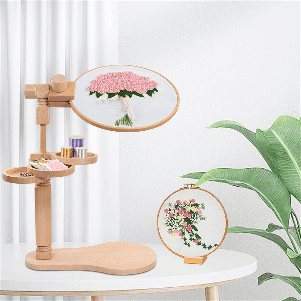 Embroidery Hoop Stand, Stand with Disc, Easy to Use Beech Wood for Art Craft Projects