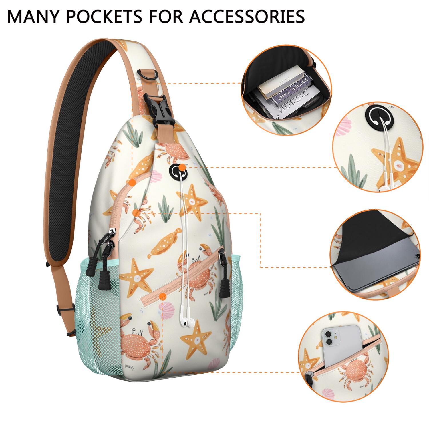 Sling Backpack Trendy Sling Backpack Marine Adorable Crab () Travel Backpack Backpack Purse for Women Men
