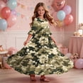thumbnail image 6 of Toddler Girls Short Sleeve Dress Camouflage Print Summer A-Line Cute Maxi Casual Sundress Army Green 11-12 Years, 6 of 7