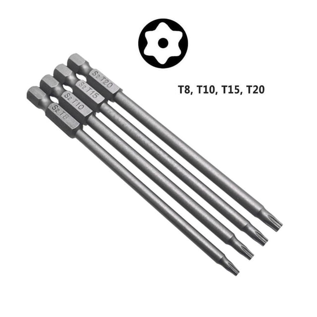 4Pcs 1/4 Hex Shank 100Mm Long Screwdriver Bits for Torx/Hexagon/Cross/Slotted C