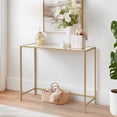 thumbnail image 3 of GoDecor 39.4" Console Table Modern Sofa Table for Entryway Living Room Office, Writing Desk, Computer Desk, Study Desk, Gold Color Glass Finish, 3 of 11