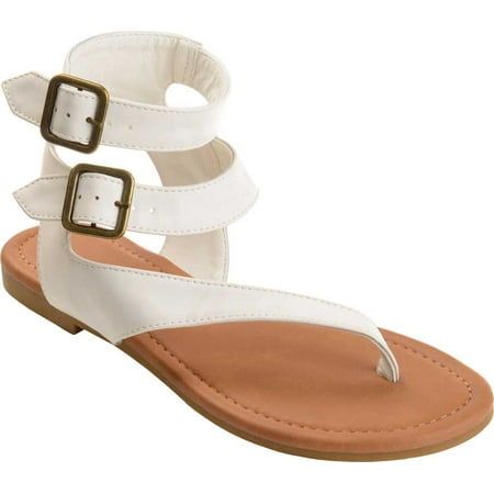 

Women s Journee Collection Kyle Ankle Strap Thong Sandal White Faux Leather 7.5 M