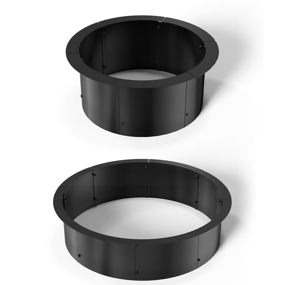 Round Fire Pit Ring Liner for DIY Wood Burning Insert Firepit Rim with Collar Support Firepit Liner Smokeless Campfire Ring Pit 3mm Thick Heavy Duty Solid Metal Steel Above or In-Ground, Black 39"