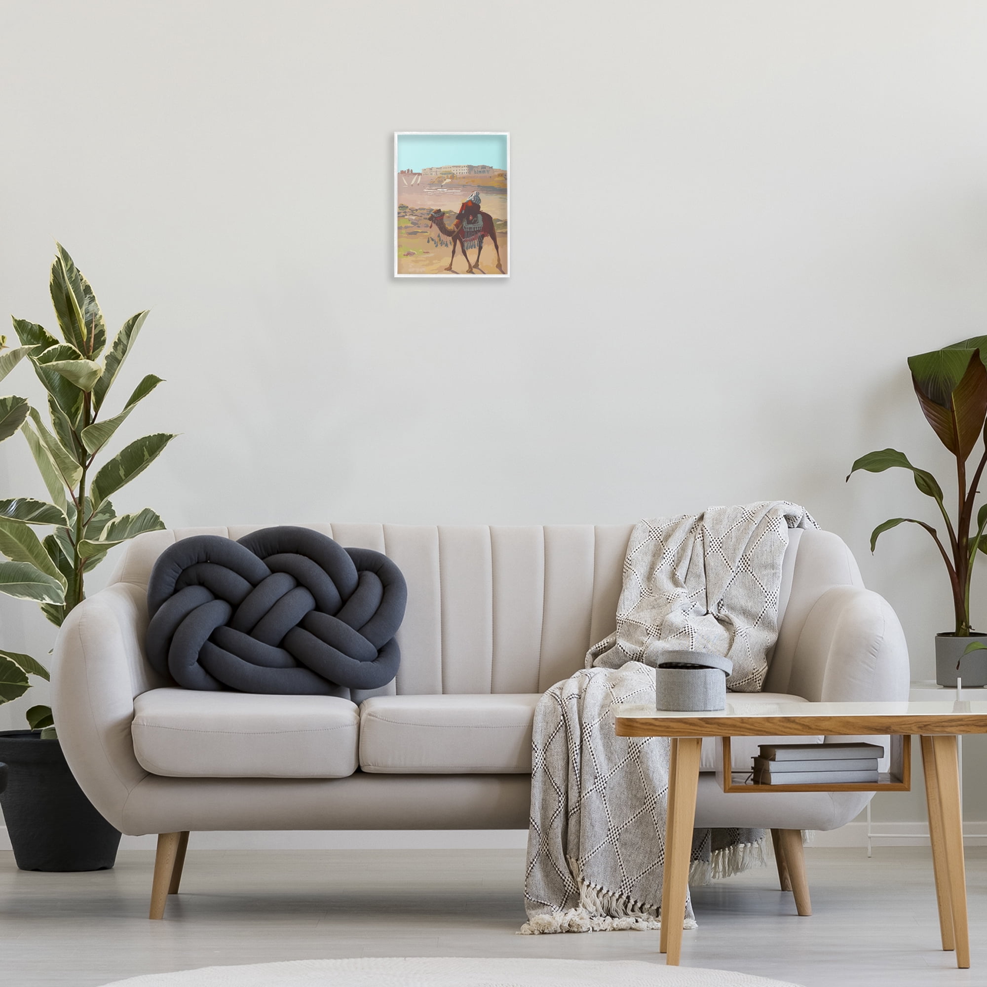 Stupell Industries Camel in Desert Town Landscape Painting White Framed Art Print Wall Art, 11 x 14