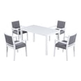 thumbnail image 2 of 5-Piece Dining Set, Modern Wood Dining Table Set, Console Table with Rubber Wood Legs and Space Saving 4 Arm Chairs for Small Dining Room or Kitchen, White & Gray Fabric, 2 of 7