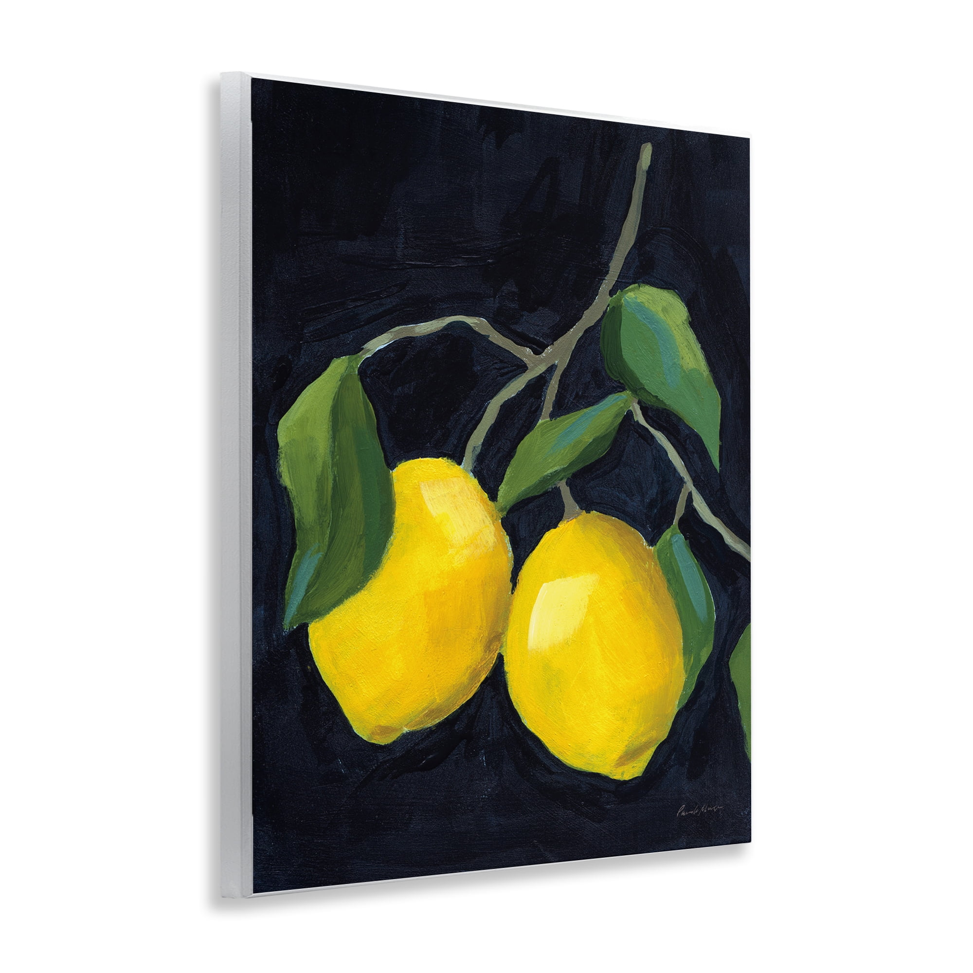 Stupell Industries Two Lemons on Black Food & Beverage Painting Unframed Art Print Wall Art, 11 x 14