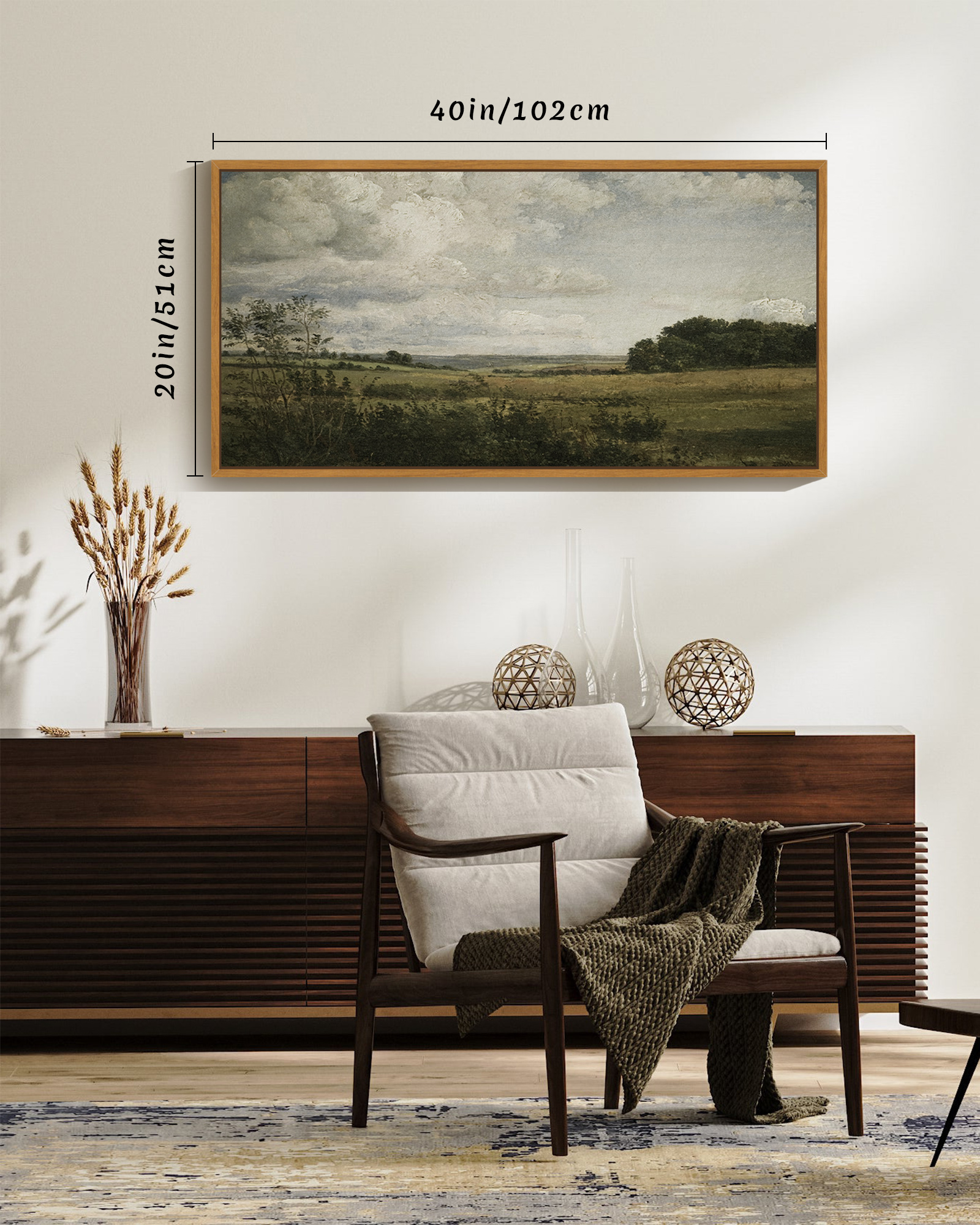 Drsoum 20x40in Natural Framed Vintage Landscape Large Canvas Wall Art Grassland Classic Painting Modern Farmhouse Hallways Dining Rooms Bedroom Living Rooms Decor