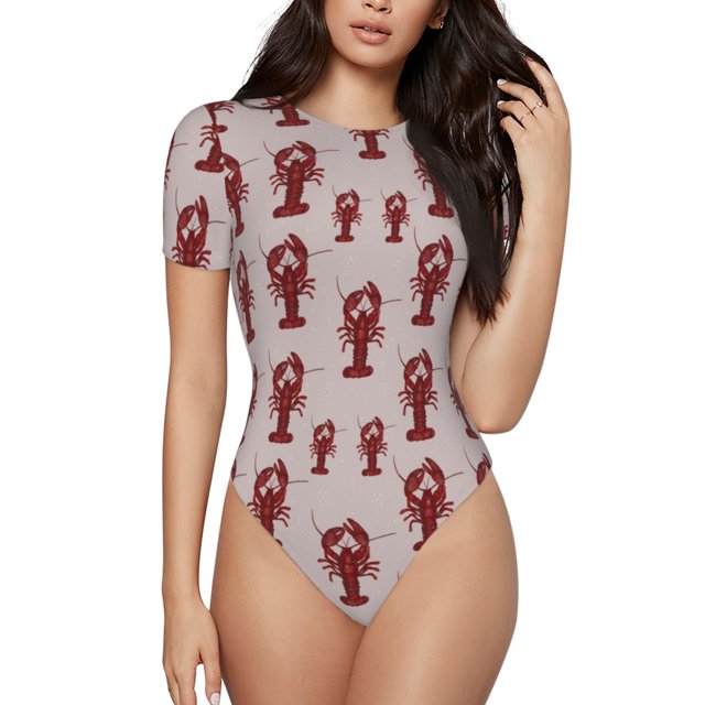 Balery Red Lobster With Claws Body de cuello redondo de manga corta para mujer Tops de manga corta Tops básicos-XX-Large