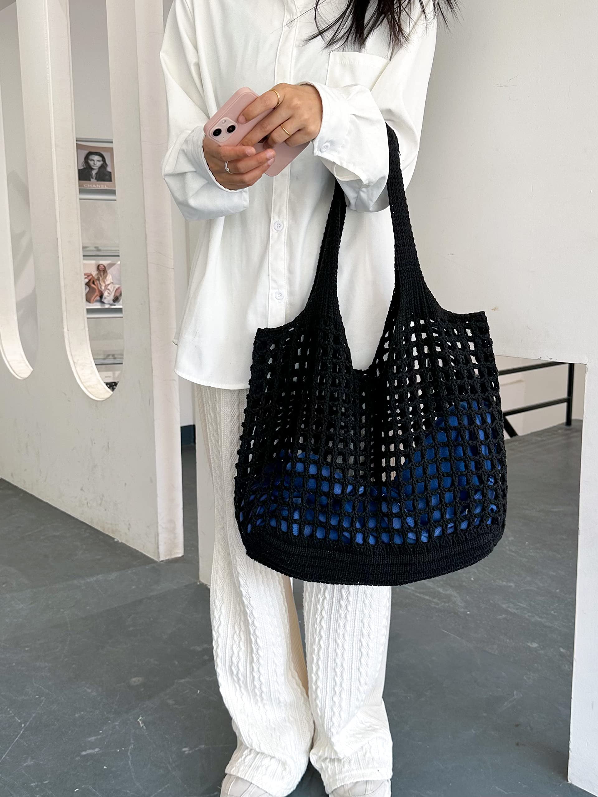 Beach Bag for women, Crochet tote bags, Shoulder Handbags knit bag,cute tote bag for travel,Crocheted tote bag