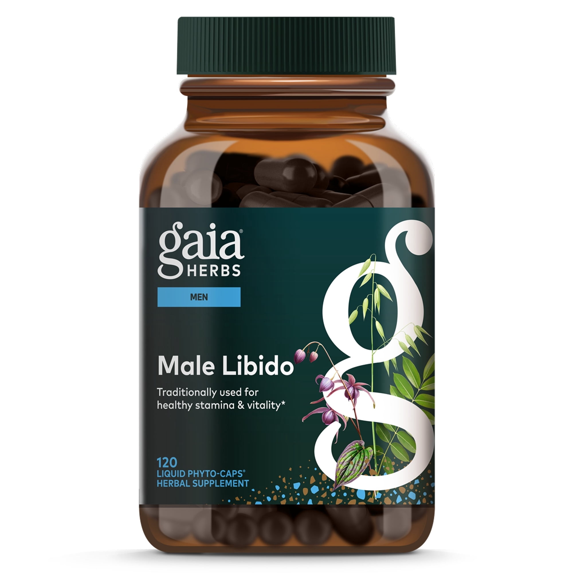 Gaia Herbs Male Libido - Herbal Supplement with Saw Palmetto, Horny Goat Weed & Oats - Traditional Herbs to Support Vitality & Energy Levels for Men - 120 Vegan Liquid Phyto-Capsules (120 Servings)