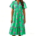 thumbnail image 2 of QUNYINEY Short Sleeve Summer Dresses for Women 2026 Plus Size A Line Midi Floral Sundress Flowy Casual V Neck Loose Fit Ruffle Dresses, 2 of 6