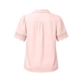 thumbnail image 5 of Mifsaly Button Down Shirts Women Crochet Lace Trim Elegant Business Casual Tops Short Sleeve V Neck Collar Blouses for Work office Summer Vacation Outfits Pink,M, 5 of 6