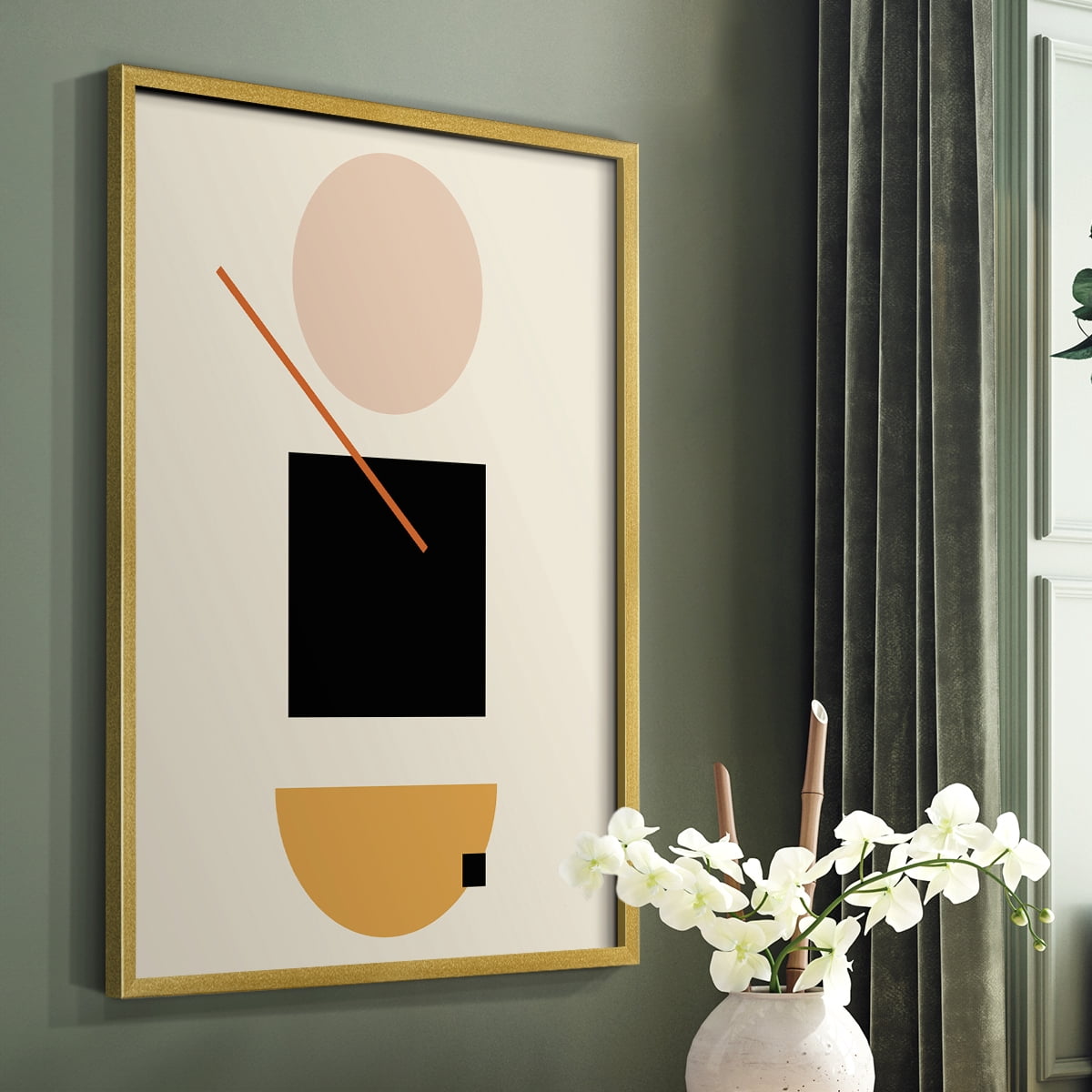 Simple Shape in Gold Solid Wood 11 x 14 Framed Print
