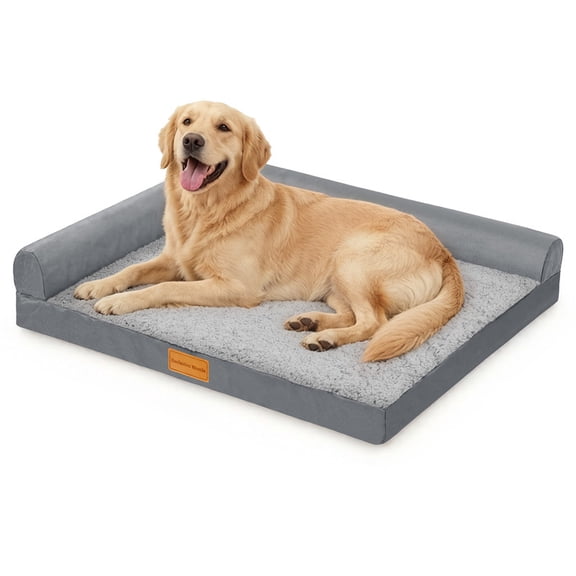 Exclusivo Mezcla L-Shaped Pet Couch Bed with Removable and Washable Cover, Orthopedic Dog Bed for Large Dogs with Non-Slip Bottom, 42"×28", Grey