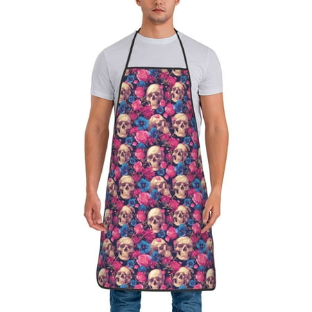

Tideii Skull rose blue flower for Tie-up Apron Unisex Waterproof and Stain-Resistant Bib Apron for Kitchen Garden Painting
