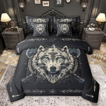 jejeloiu Jungle Wildlife Wolf 7-Piece Twin Bedding Sets,Bohemian Exotic Style Bedding Comforter Set For Adults Reversible