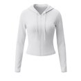 thumbnail image 4 of Zip Up Cardigan Women Long Sleeve Drop Shoulder Knit Hooded Sweater Outerwear Hoodies, 4 of 6