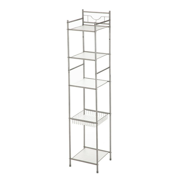 Mainstays 5 Shelf Steel Storage Shelf Unit, Satin Nickel Finish for