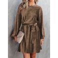 thumbnail image 2 of DOKOTOO Womens Velvet Cocktail Dress Lantern Sleeve Skater Dresses High Waist Party Dresses with Belt Fashion A-Line Dress, 2 of 8