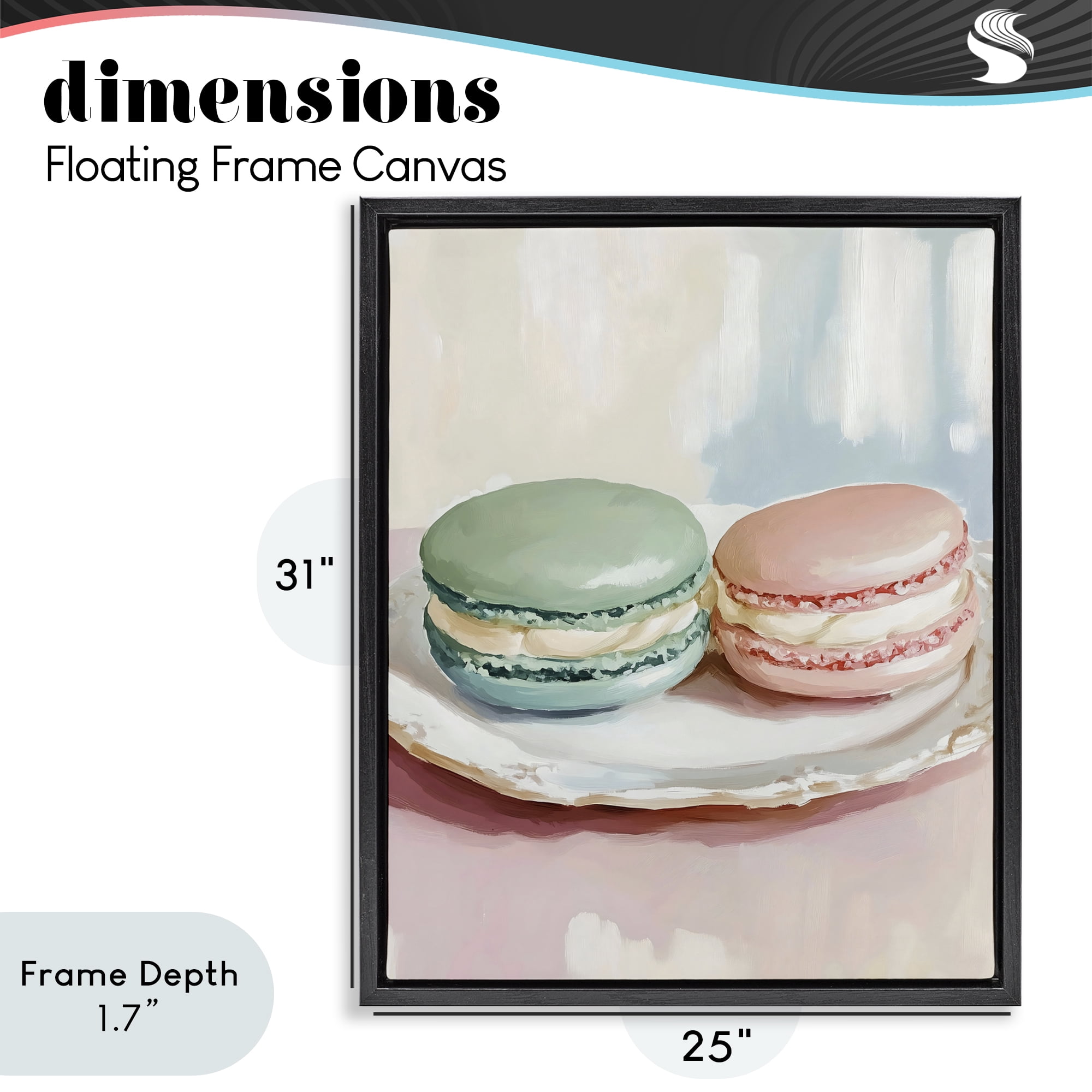 Stupell Industries Pastel Macarons on Plate Black Framed Floater Canvas Wall Art, design by The Prints Vibe