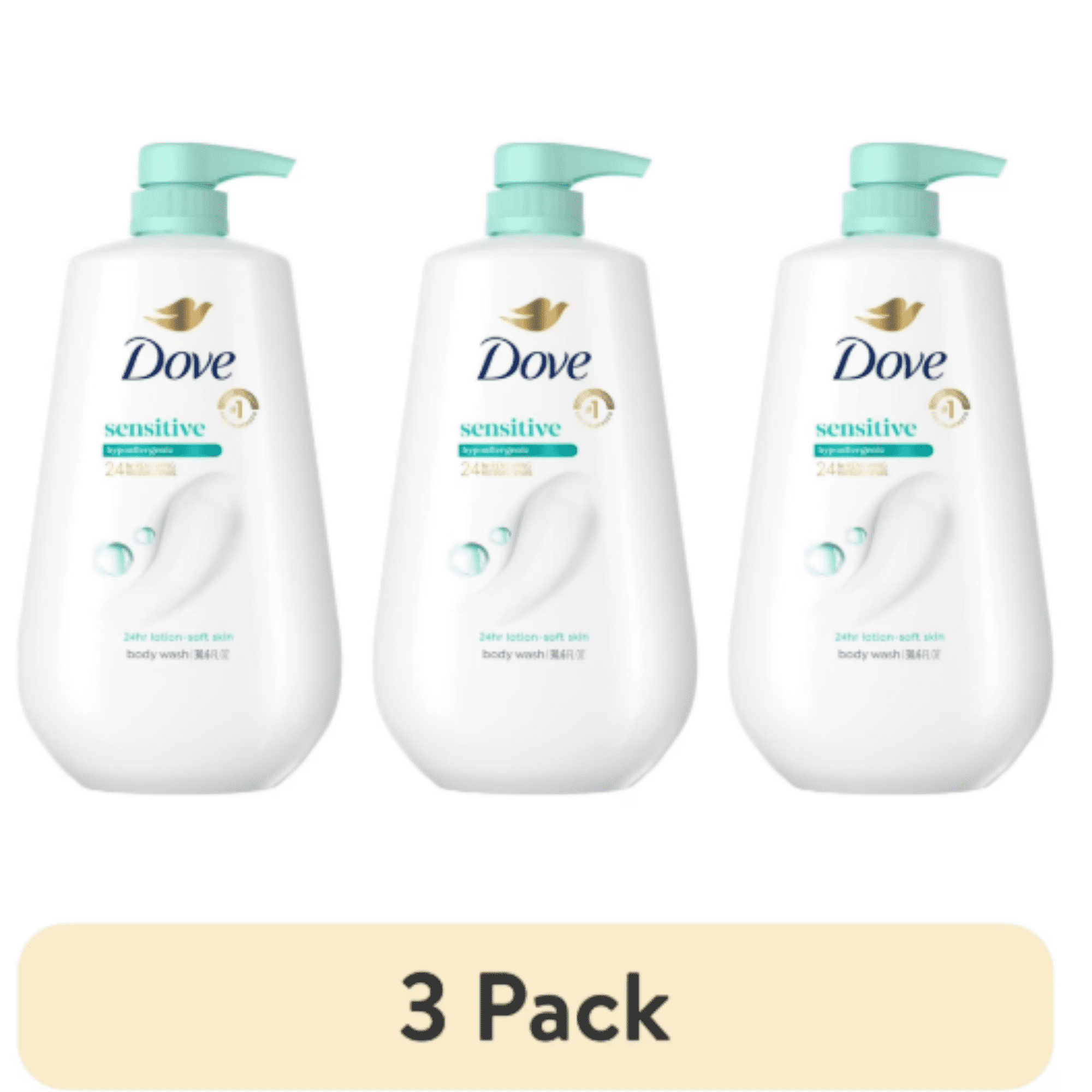 (3 pack) Dove Body Wash With Pump For 24hr Lotion-Soft Skin Sensitive Skin Moisturizing Skin Cleanser Gentle Hypoallergenic Formula With No Sulfates No Parabens ,30.6 fl oz