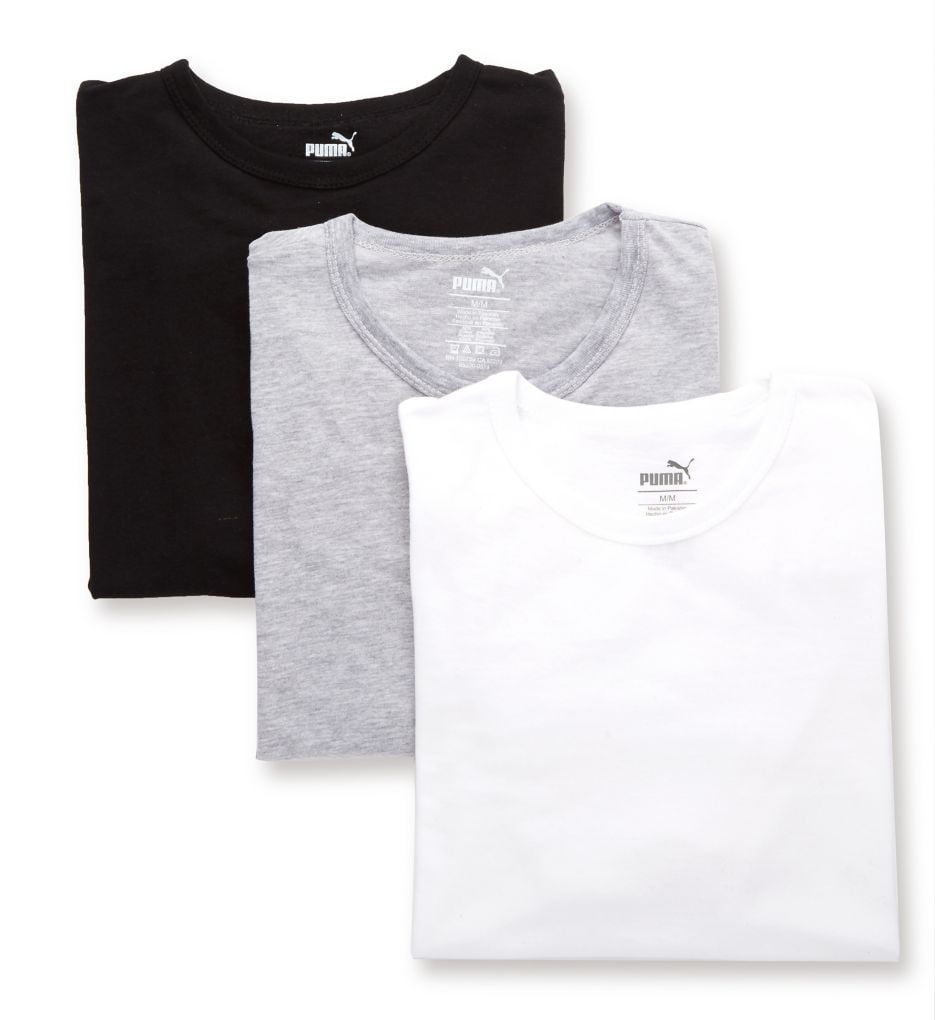 Men's Puma M23051 Men's Crew Neck T-Shirts - 3 Pack (Black/White/Grey M ...