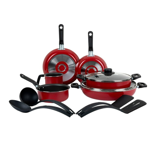 Batería de Cocina con Antiadherente Classic 12 Piezas de Aluminio - Color Rojo