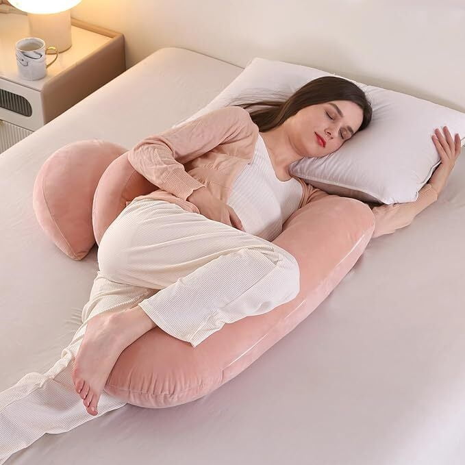 TOPCHANCES Pregnancy Pillows for Women Sleeping, Full Body Pillows for Pregnancy, Maternity Pillows with Washable Velvet Fabric Cover, Pink