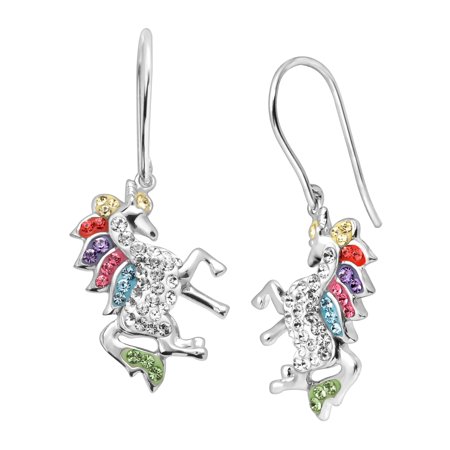 Unicorn Drop Earrings with Swarovski Crystals in Sterling Silver