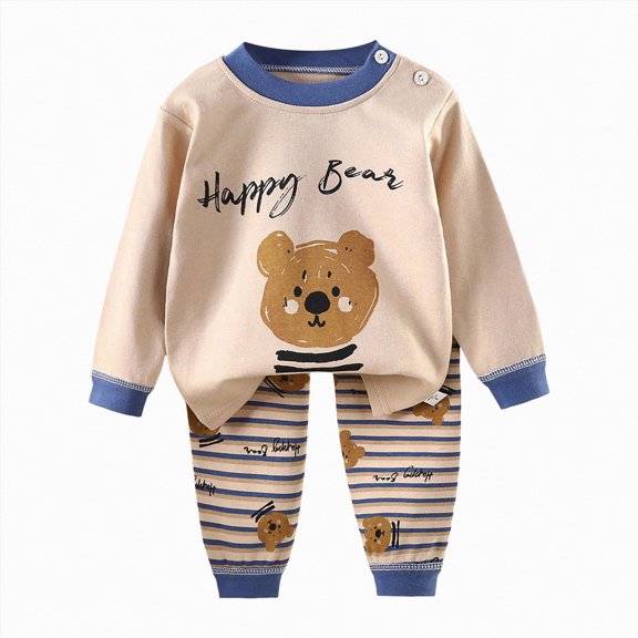 Kids Girls Long Sleeve Pajamas Sleepwears Pajama Cute Pjs for Toddler Clothes 6-12 Months 12-24 Months 2t 3t 4t 5t 6t 7t 8t 9t Children(Khaki,3-6 Months)