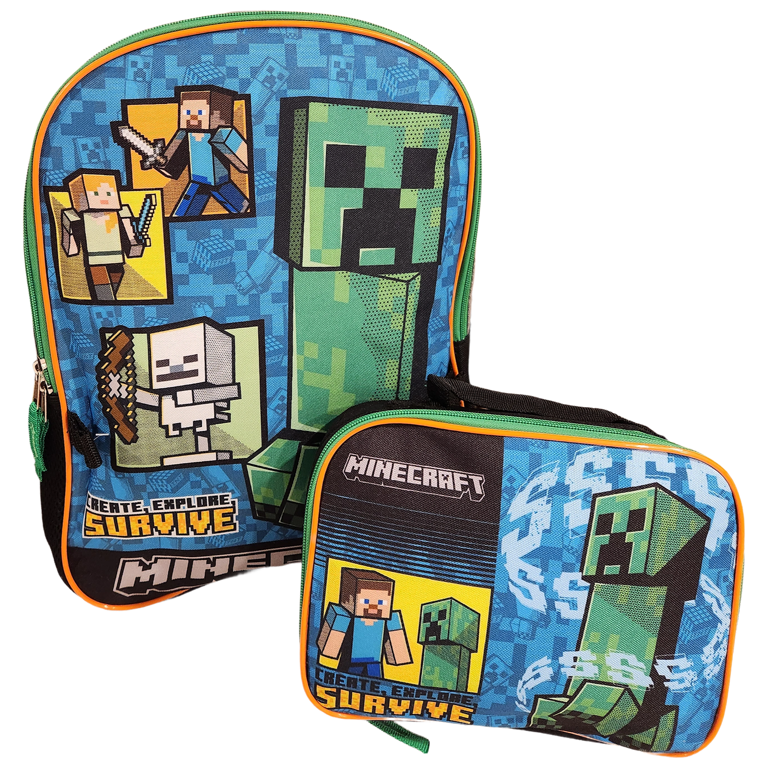 Minecraft Full Size 16 Inch Backpack with Detachable Lunch Box 2 pieces set
