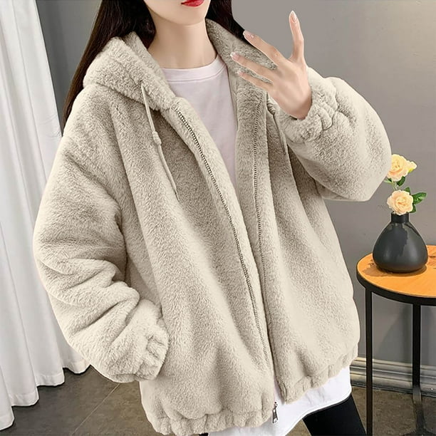Abrigo informal con capucha de manga larga y chaquetas para mujer, largo medio, holgado, cálido, grueso, con cremallera, con capucha, de polar para invierno, abrigo/chaqueta informal con capucha de ma