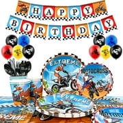 Ultimate Motorcycle Birthday Party Supplies Set - 98pcs, Dirt Bike Theme Decorations & Tableware | Perfect for Kids' Birthday Parties | Party, Birthday