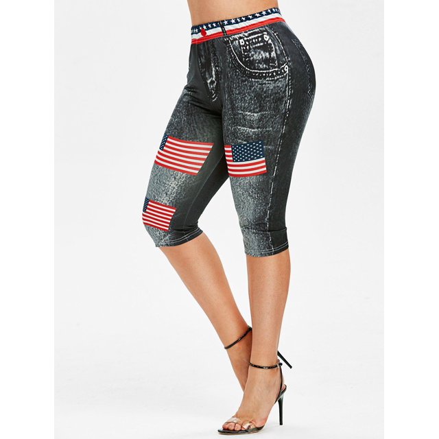 Más el tamaño de la mariposa de la bandera americana Imprimir recortada Jeggings Rosegal Leggings de talla grande