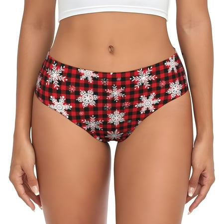 Womens Underwear Snowflake red plaid No Show Seamless Underwear  Soft Comfy Stretch Panties  Hipster Ladies Panties Bikini Underwear Briefs