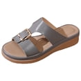 thumbnail image 6 of Rokment Women's Platform Wedge Slip on Walking Sandals 2026 Summer Vintage Casual Leather Buckles Open Toe Chunky Mid Heel Dress Slides for Woman Beach Grey Size 8, 6 of 7