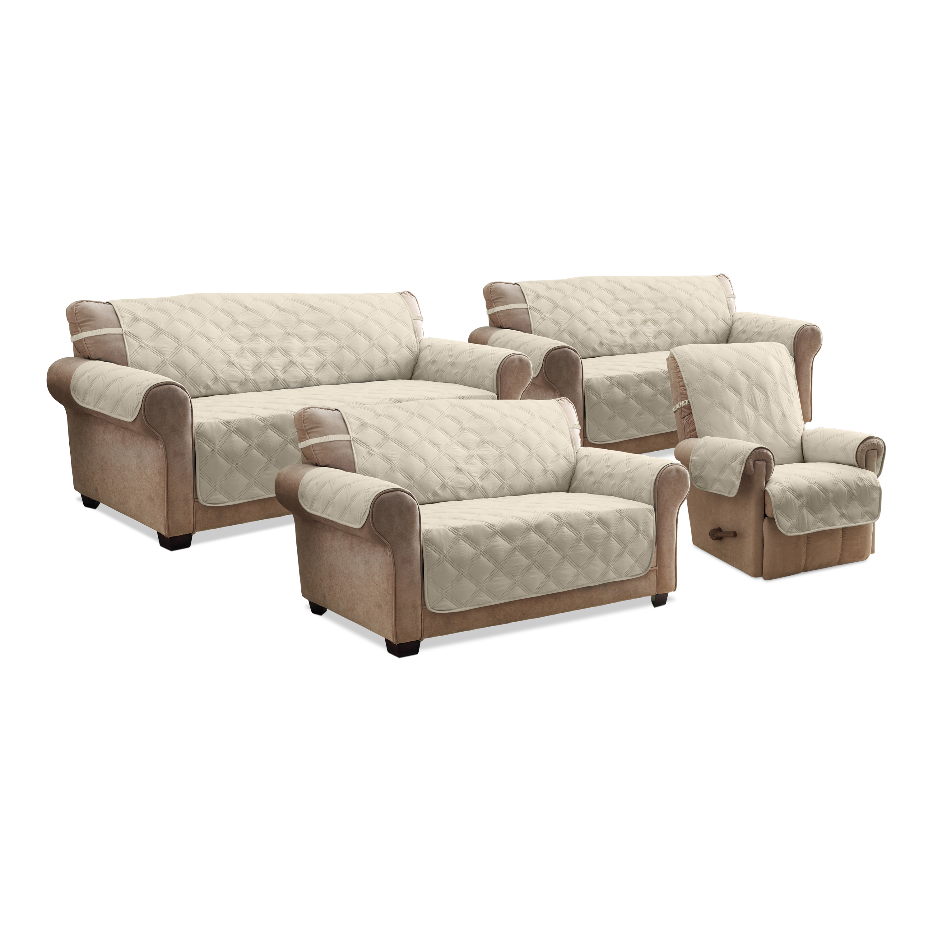 Innovative Textile Solutions 1-piece Hampton Diamond Secure Fit Sofa Furniture Cover, Sand - image 5 of 11