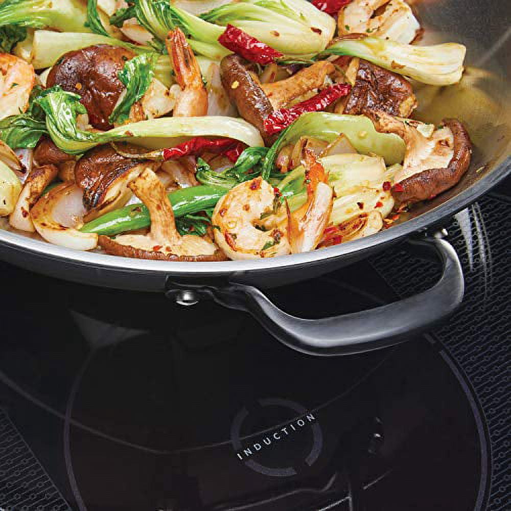 KitchenAid 5-Ply Clad 15 Inch Stainless Steel Induction Wok, Dishwasher Safe, Metal Utensil, Broiler and Oven Safe to 500°F, Polished Stainless Steel