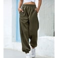 thumbnail image 2 of Pantalones largos para mujer, cintura elástica, Color puro, diseño con bandas en el tobillo, pelusa Extra, pantalones femeninos de moda OD verde XL, 2 of 7