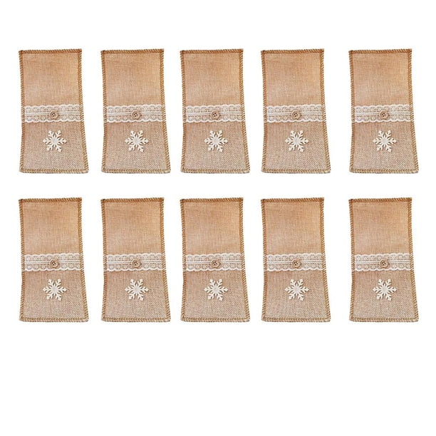Juego de 10 bolsas porta utensilios rústicas reutilizables para mesa